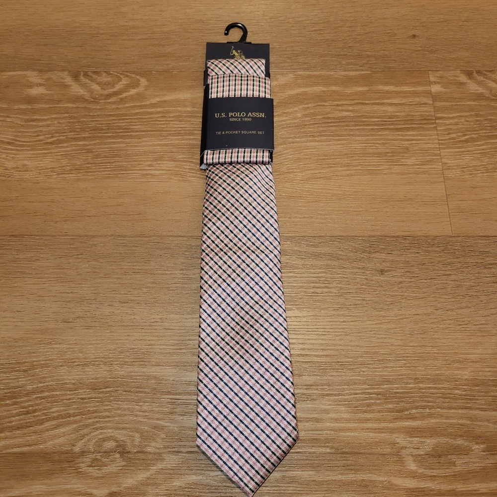 U.S. Polo Assn. Tie & Pocket Square Set Pink And Blue New